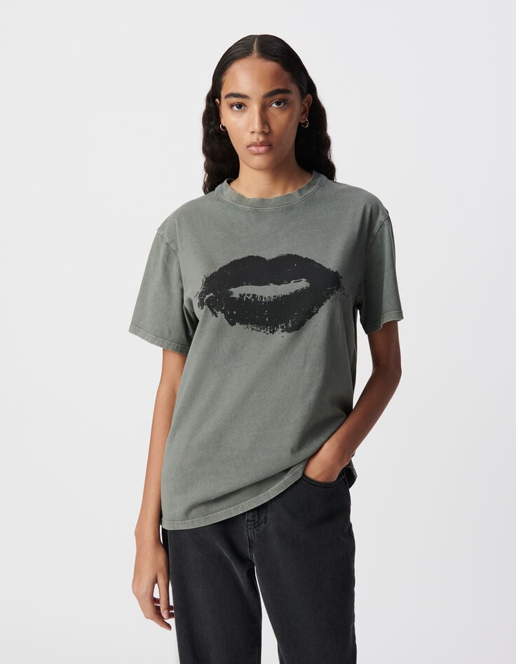 Ikks Tee-shirt Gris Visuel Maxi Bouche