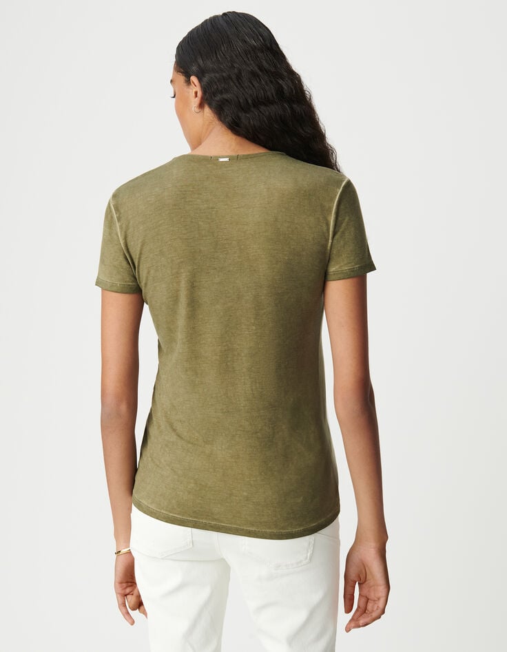 Ikks Tee-shirt Kaki Col Bijoux Femme