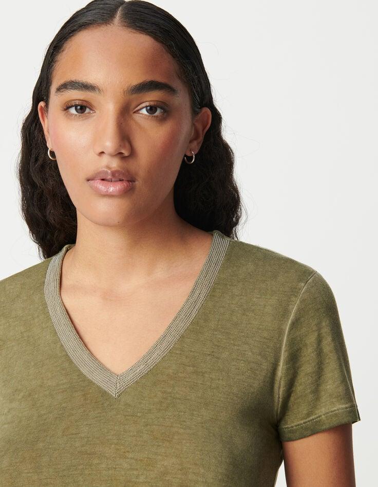 Ikks Tee-shirt Kaki Col Bijoux Femme