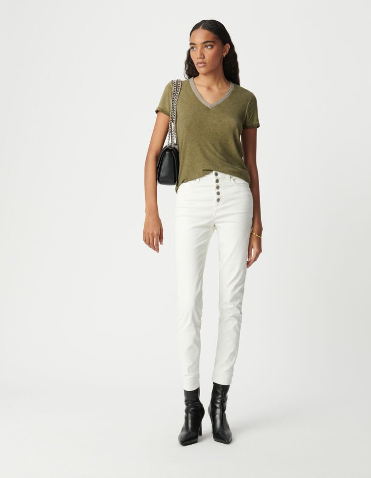 ikks Tee-shirt kaki col bijoux femme