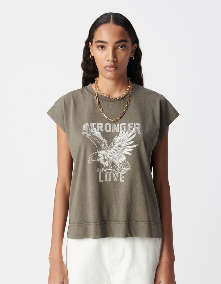 Ikks Tee-shirt Kaki Message Et Aigle Femme