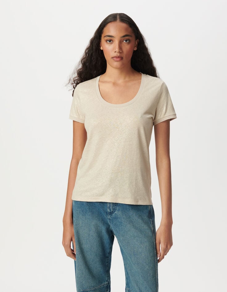 Ikks Tee-shirt Manches Courtes Beige Irisé