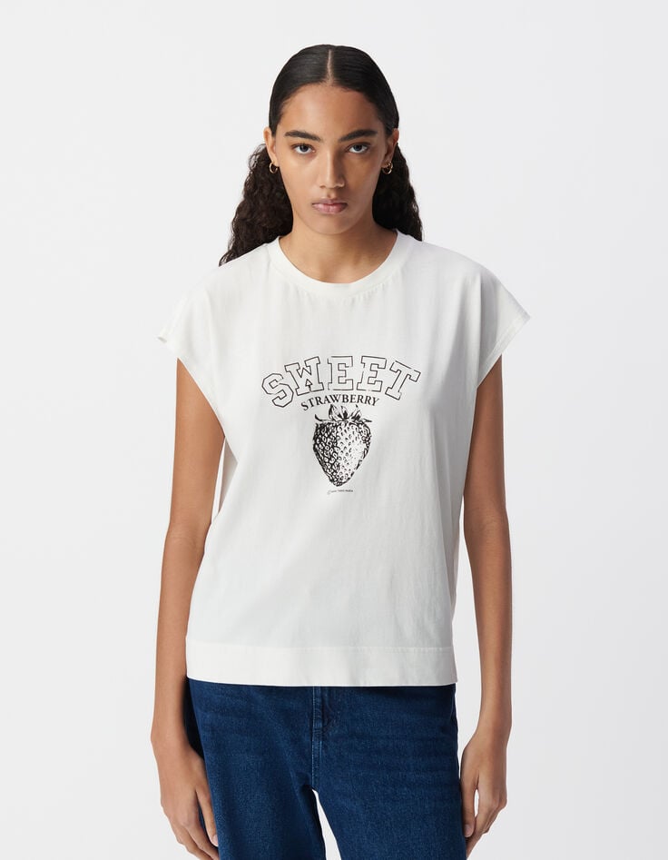 Ikks Tee-shirt Manches Courtes Blanc Visuel Fraise