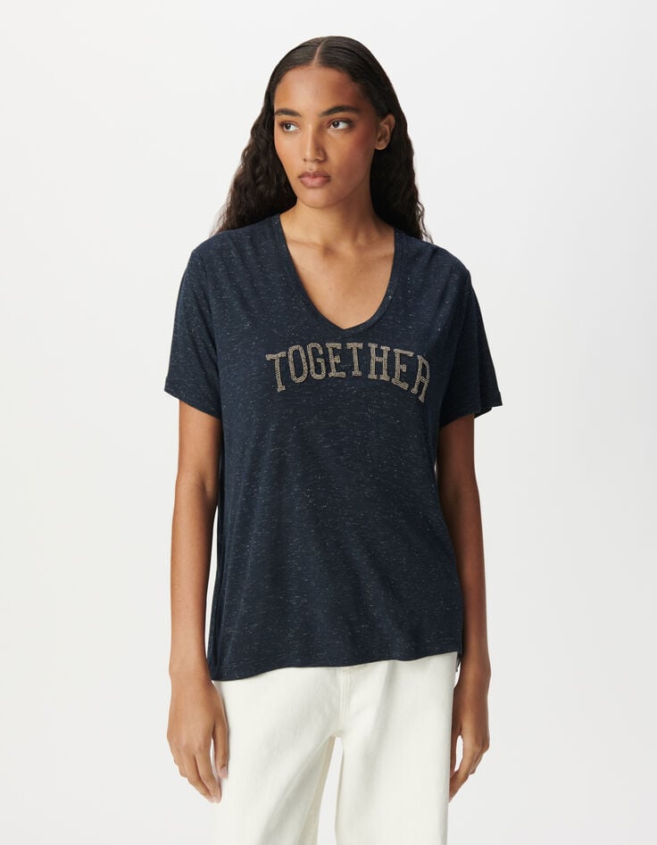 Ikks Tee-shirt Marine Message Brodé Perles