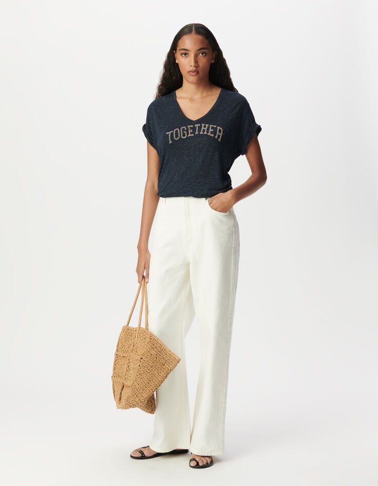 ikks Tee-shirt marine message brodé perles