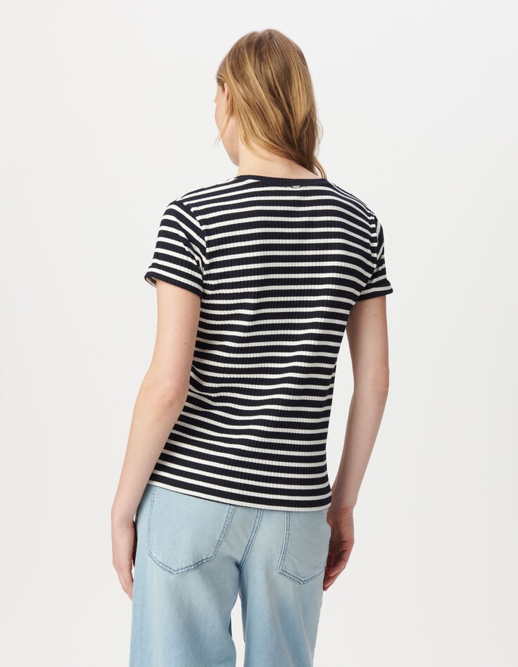 Ikks Tee-shirt Marine Rayures écrues Côtelé