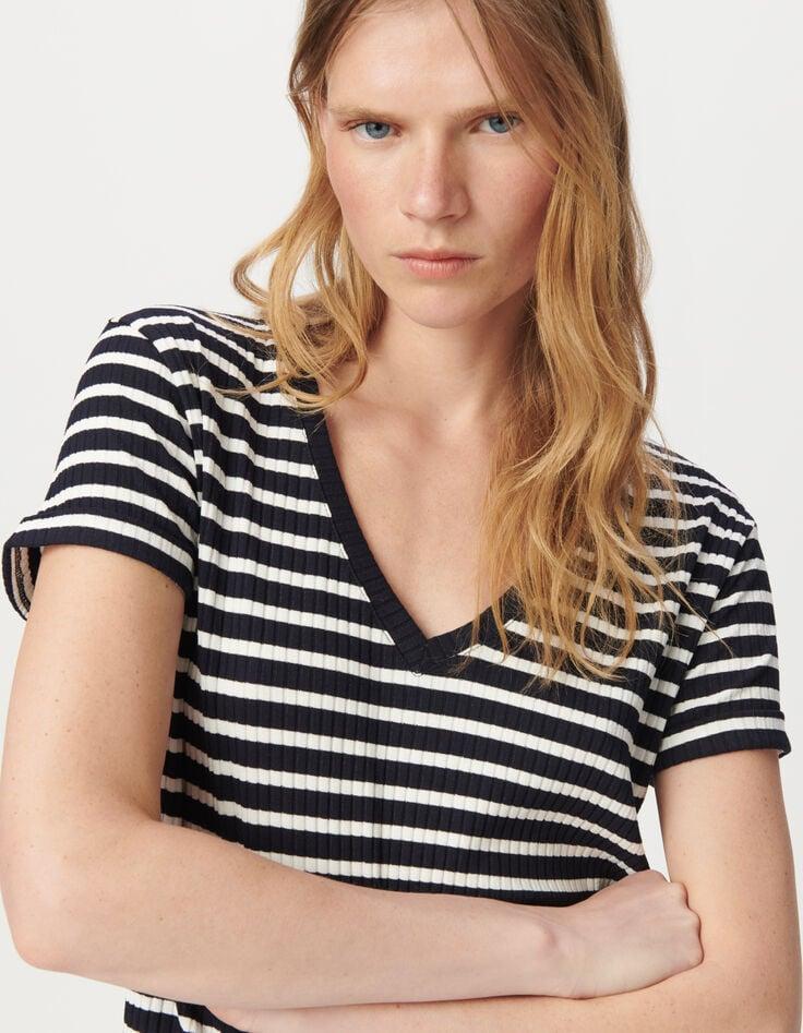 Ikks Tee-shirt Marine Rayures écrues Côtelé