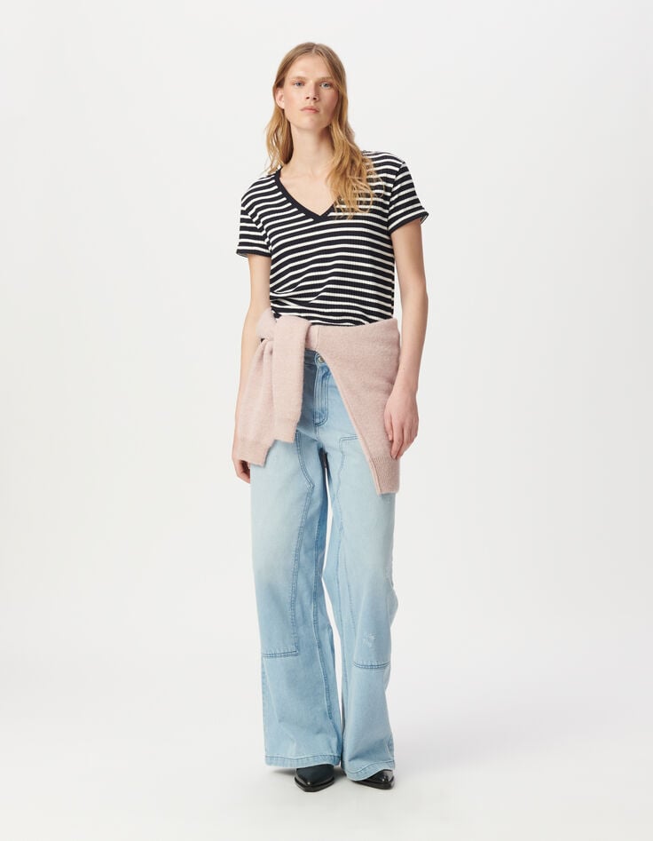 ikks Tee-shirt marine rayures écrues côtelé