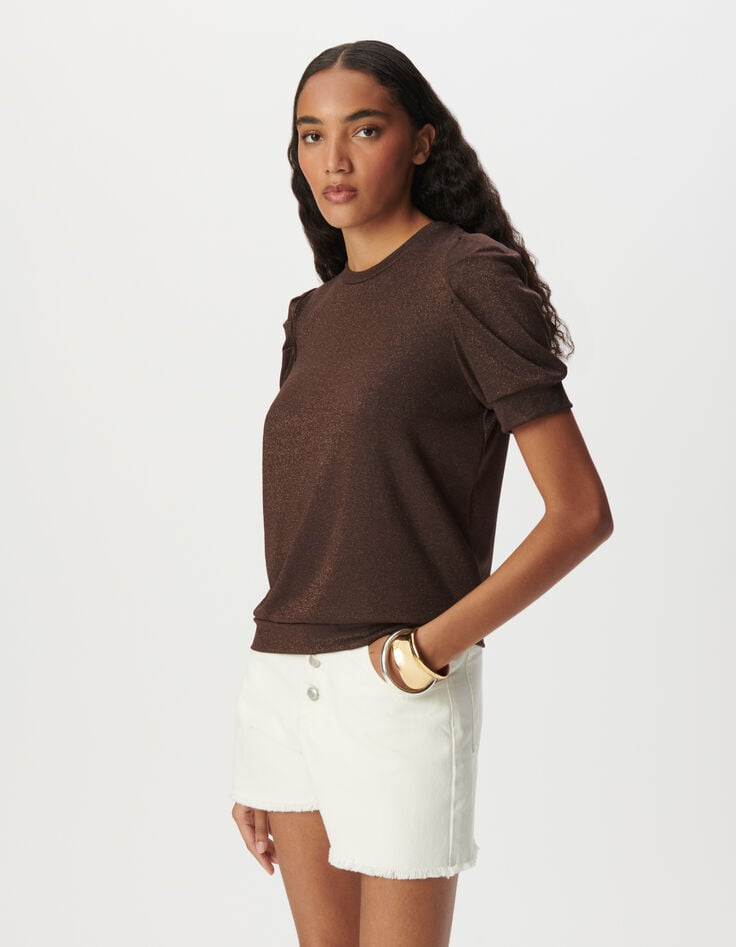 Ikks Tee-shirt Marron Irisé Maille Côtelée Irisée