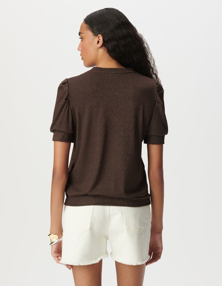 Ikks Tee-shirt Marron Irisé Maille Côtelée Irisée