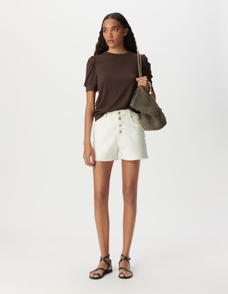 ikks Tee-shirt marron irisé maille côtelée irisée