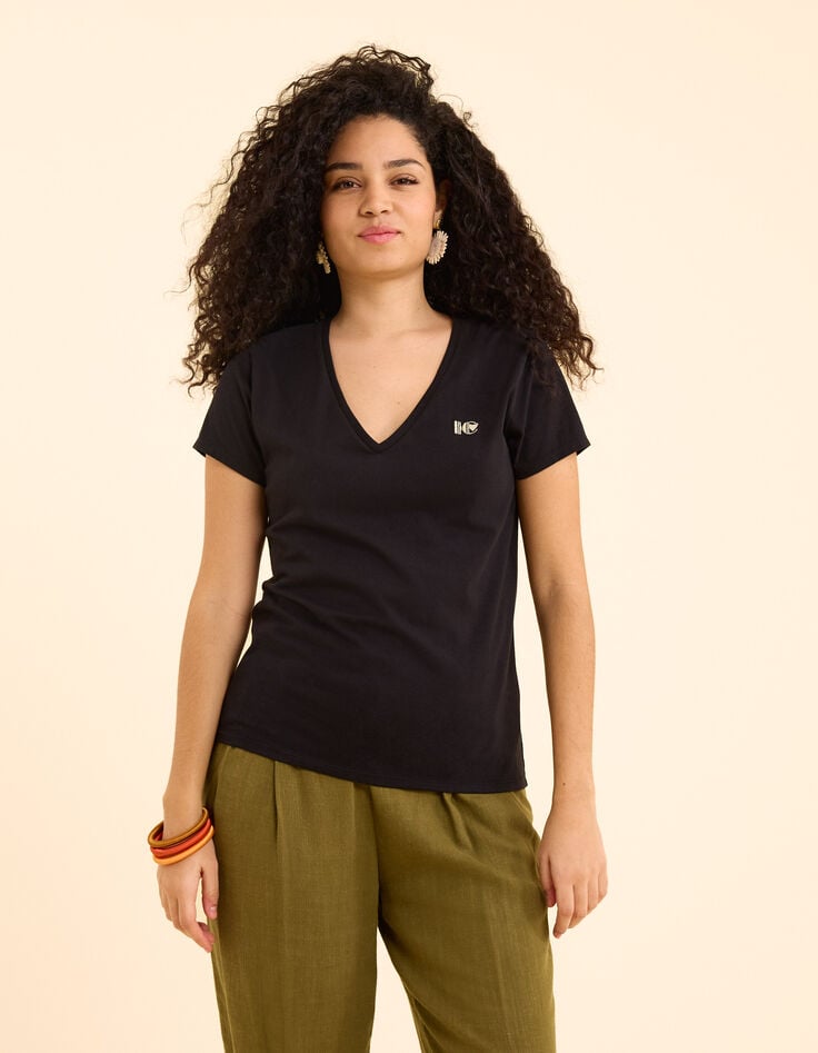 Ikks Tee-shirt Noir Brodé I.Code