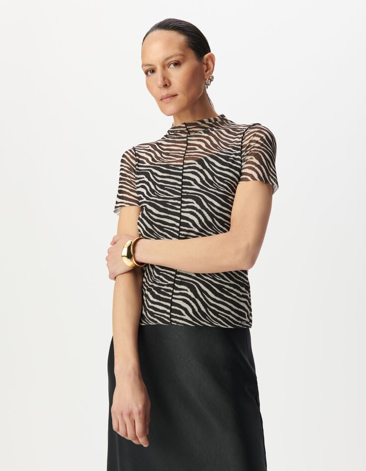 Ikks Tee-shirt Noir Résille à Motif Zèbre