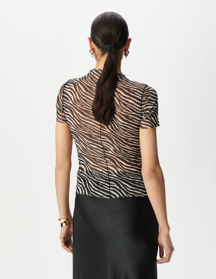 Ikks Tee-shirt Noir Résille à Motif Zèbre