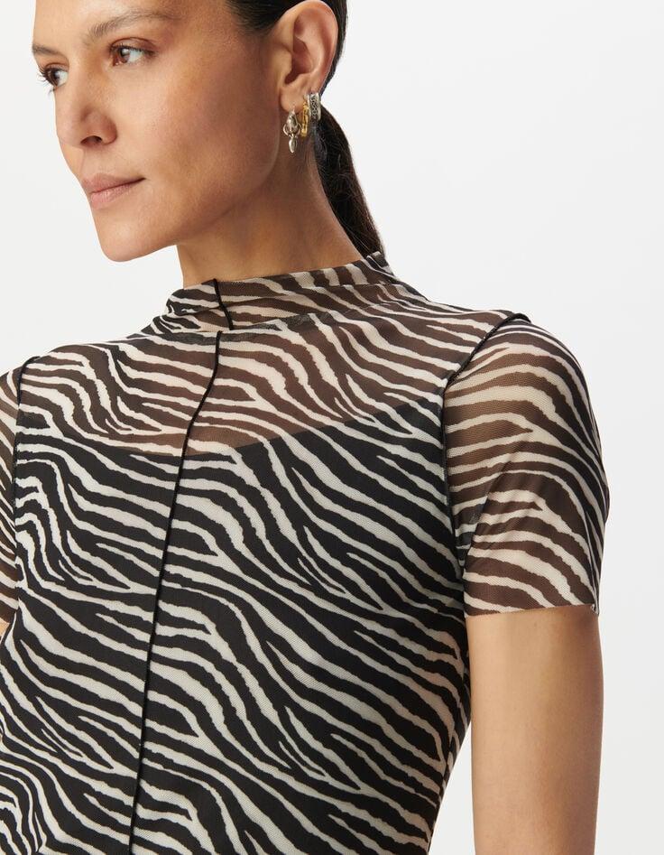 Ikks Tee-shirt Noir Résille à Motif Zèbre