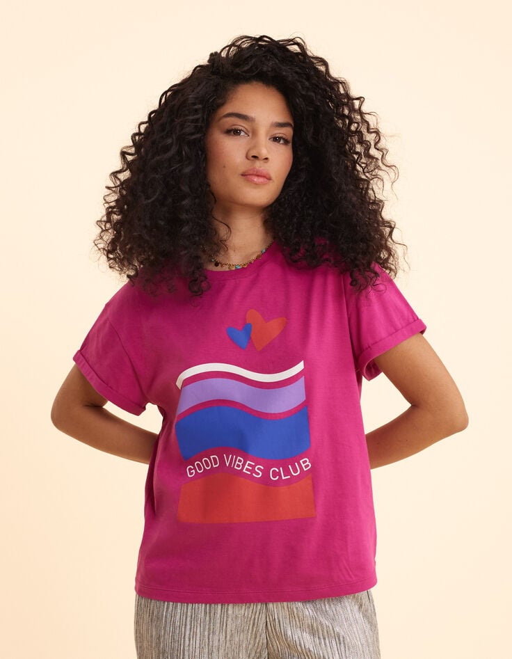 Ikks Tee-shirt Rose Message Rayures Cœurs I.Code