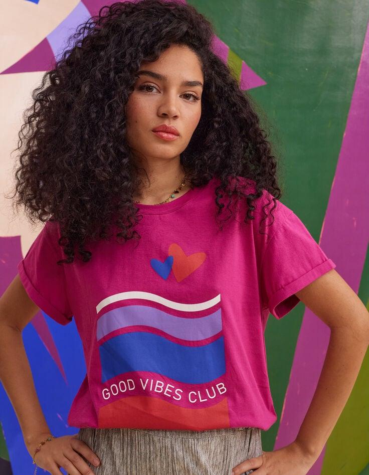 ikks Tee-shirt rose message rayures cœurs I.Code