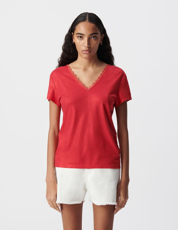 Ikks Tee-shirt Rouge Encolure V Devant Et Dos