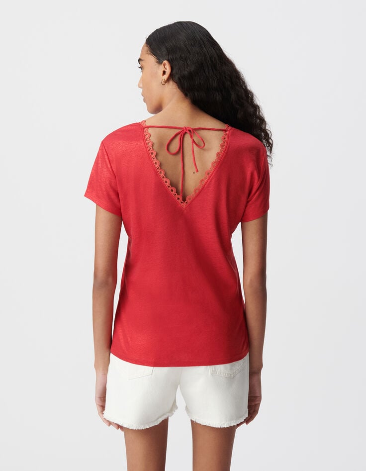 Ikks Tee-shirt Rouge Encolure V Devant Et Dos
