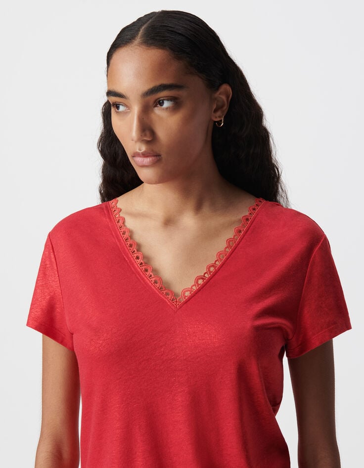 Ikks Tee-shirt Rouge Encolure V Devant Et Dos