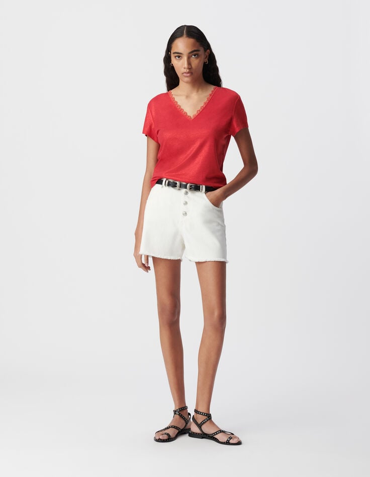 ikks Tee-shirt rouge encolure V devant et dos