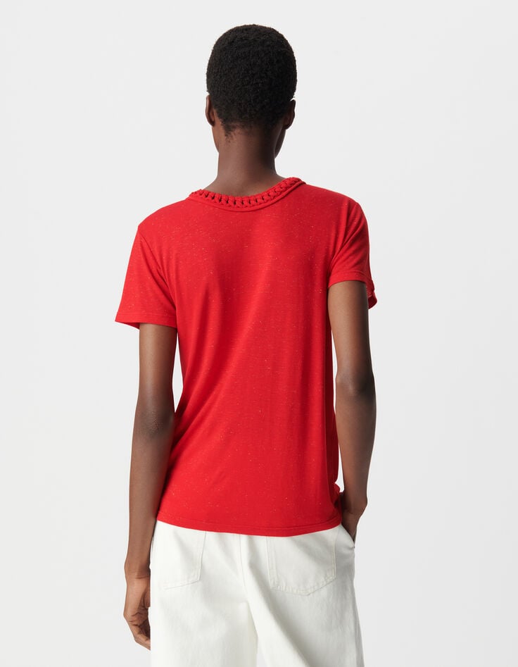 Ikks Tee-shirt Rouge Tressage Encolure V Femme