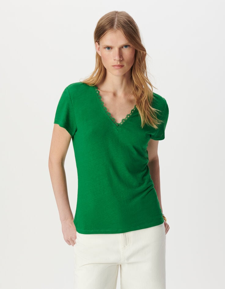 Ikks Tee-shirt Vert Encolure V Devant Et Dos