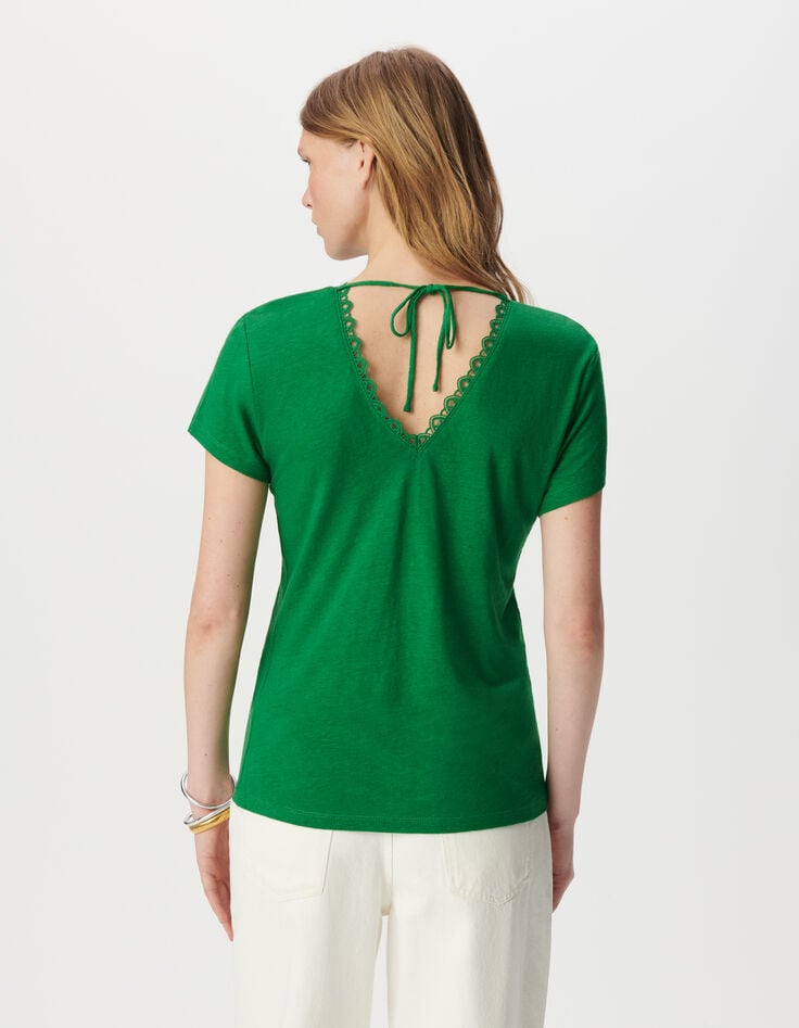 Ikks Tee-shirt Vert Encolure V Devant Et Dos