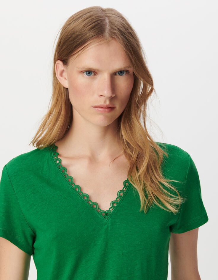 Ikks Tee-shirt Vert Encolure V Devant Et Dos