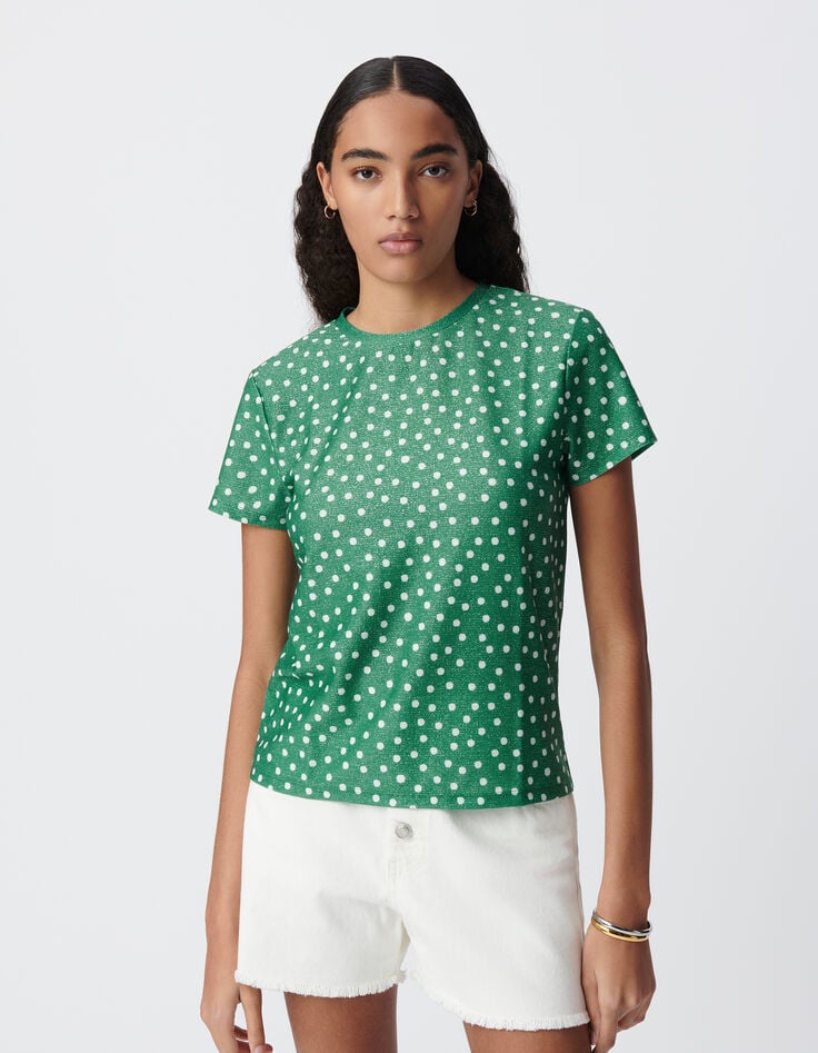 Ikks Tee-shirt Vert Lurex Motif Pois Femme