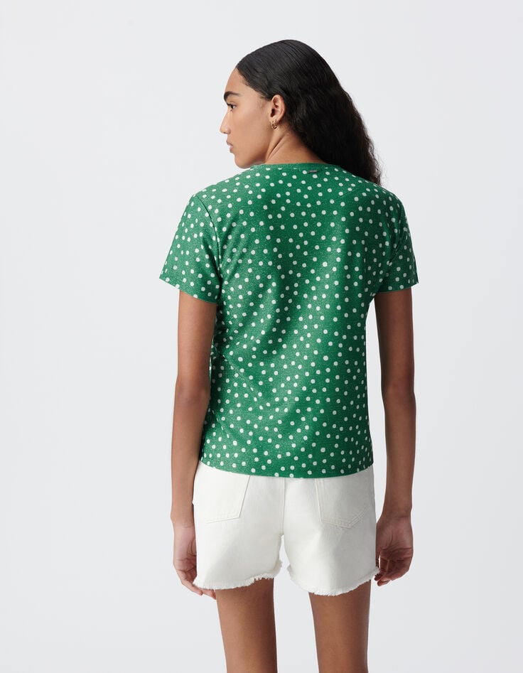 Ikks Tee-shirt Vert Lurex Motif Pois Femme