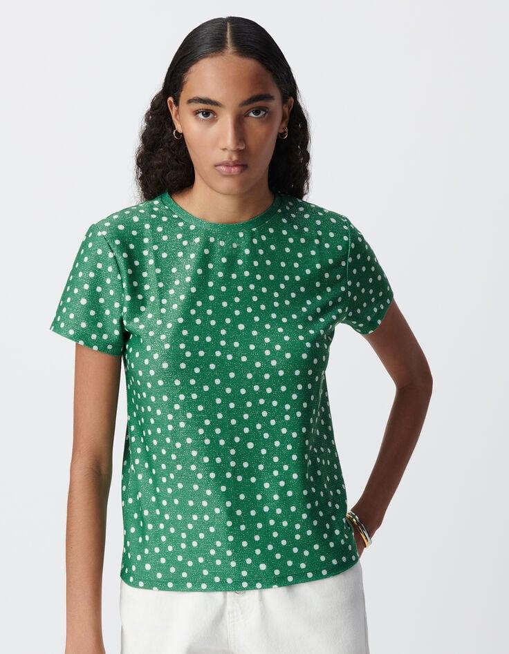 Ikks Tee-shirt Vert Lurex Motif Pois Femme