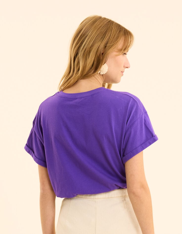 Ikks Tee-shirt Violet Message Jaune I.Code