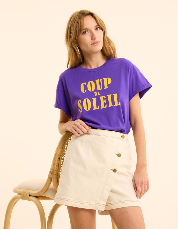 ikks Tee-shirt violet message jaune I.Code