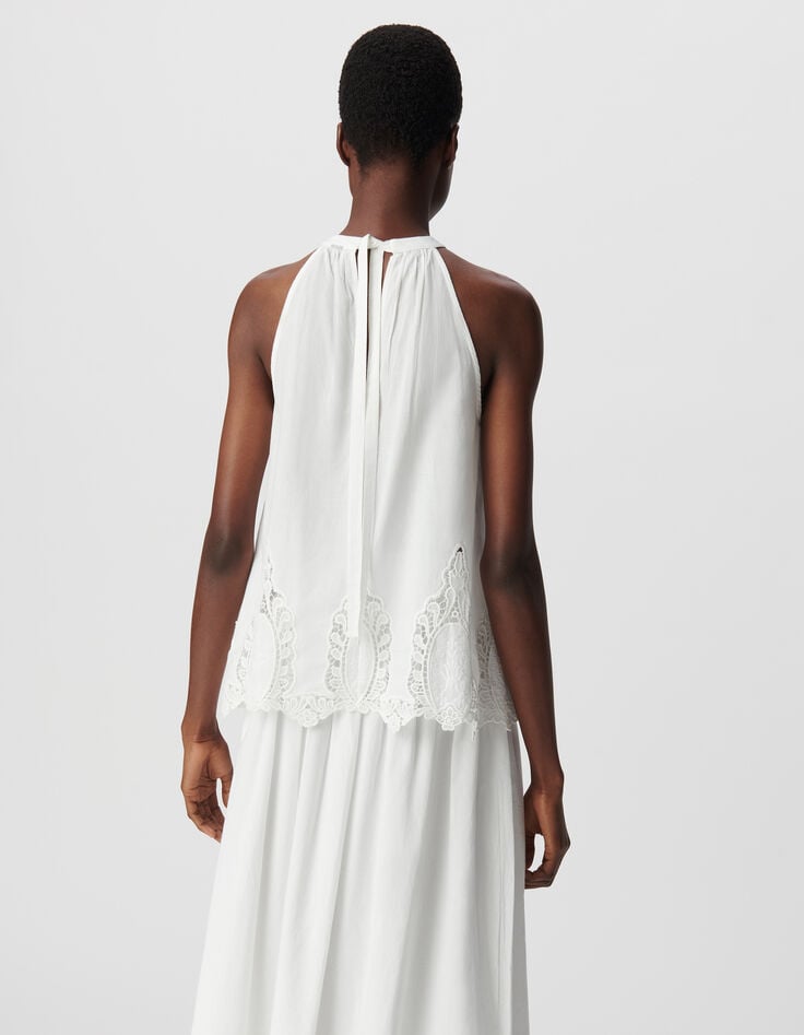 Ikks Top Ample Blanc Décor Broderie Dentelle Femme