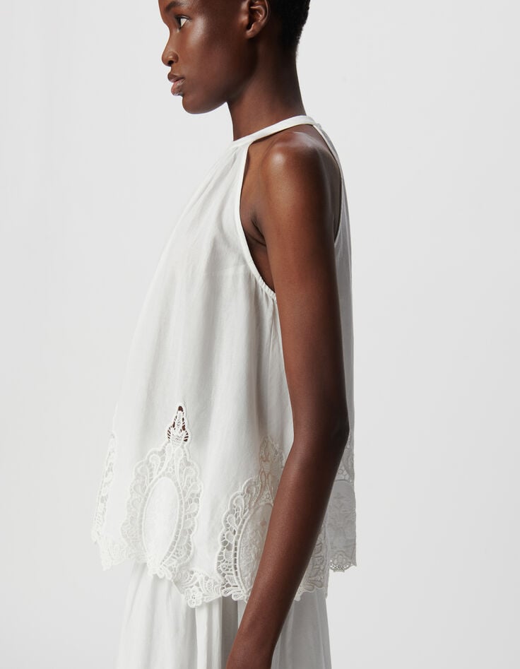 Ikks Top Ample Blanc Décor Broderie Dentelle Femme