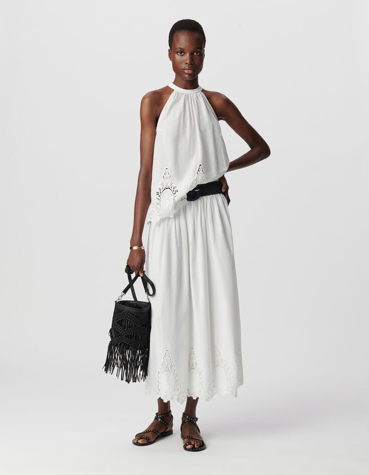 ikks Top ample blanc décor broderie dentelle Femme