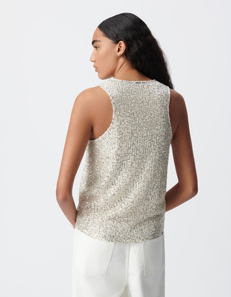 Ikks Top Argenté Brodé Sequins Femme