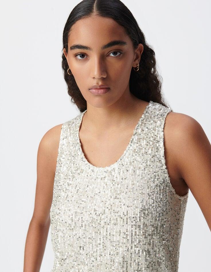 Ikks Top Argenté Brodé Sequins Femme