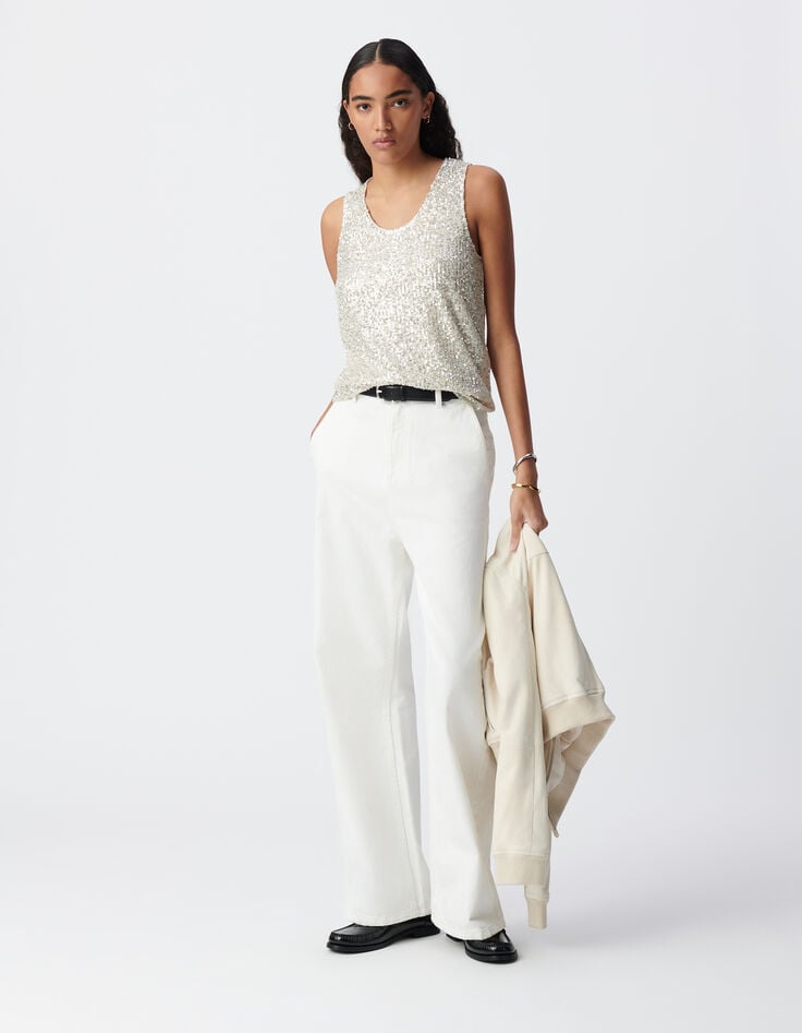 ikks Top argenté brodé sequins Femme