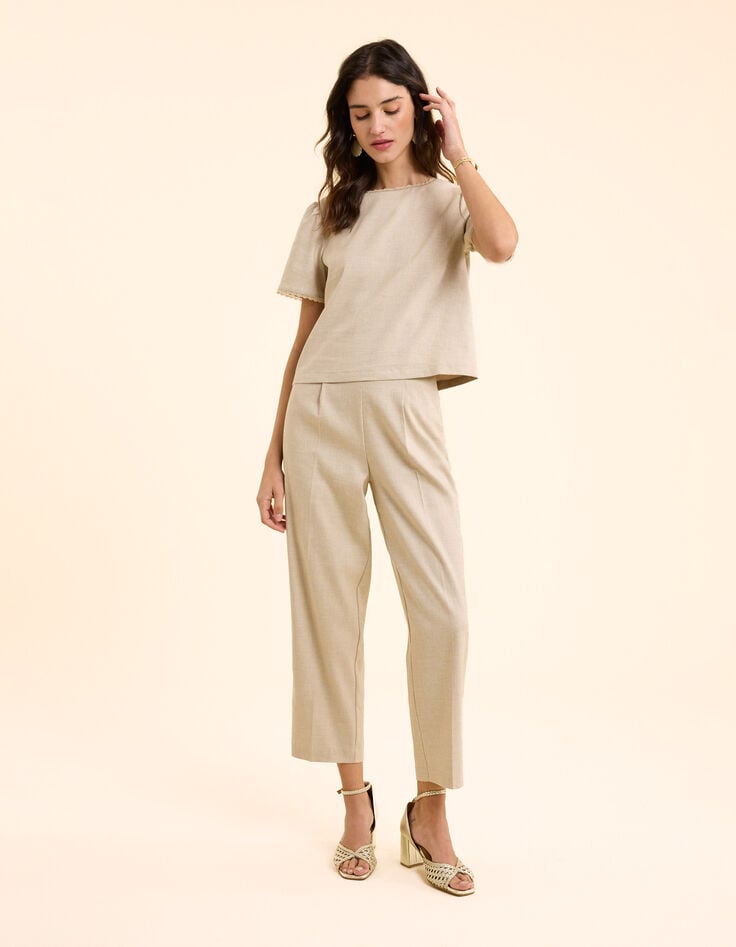 Ikks Top Beige Cropped Boutonné I.Code