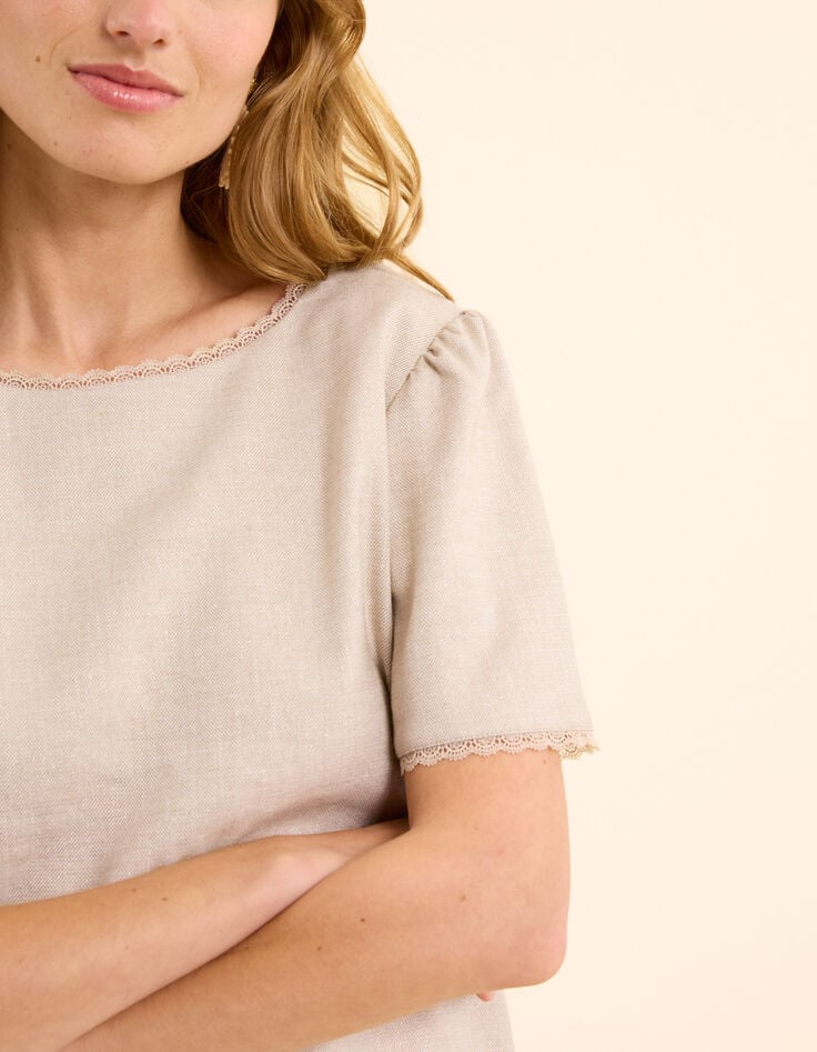 Ikks Top Beige Cropped Boutonné I.Code