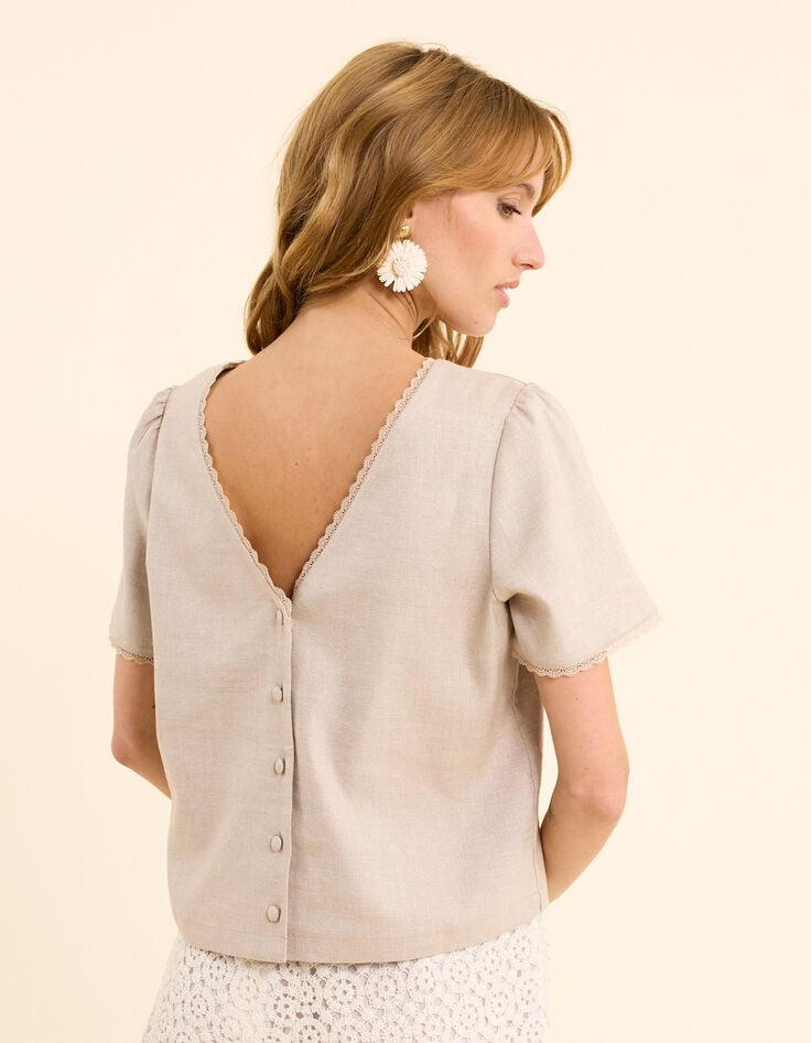 ikks Top beige cropped boutonné I.Code