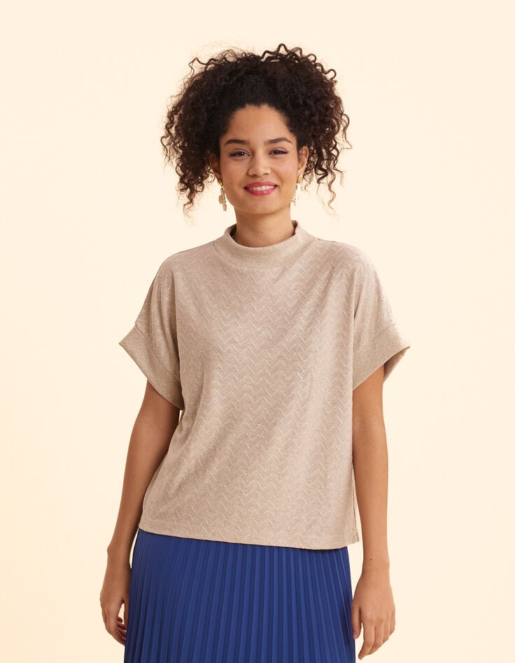 Ikks Top Beige Doré Maille Motif Chevrons I.Code