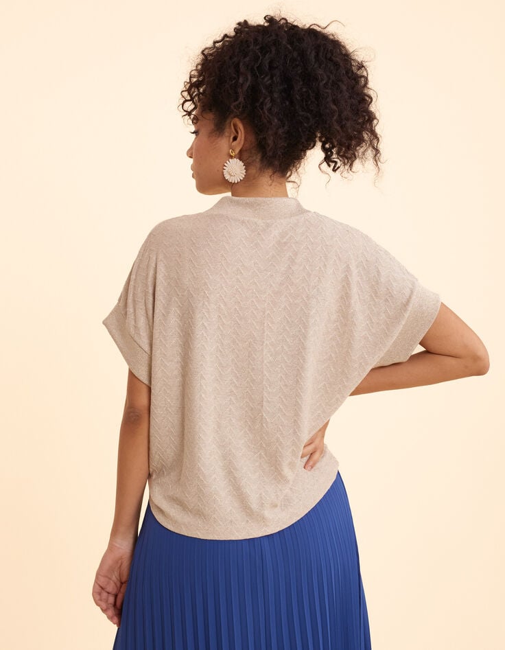 Ikks Top Beige Doré Maille Motif Chevrons I.Code