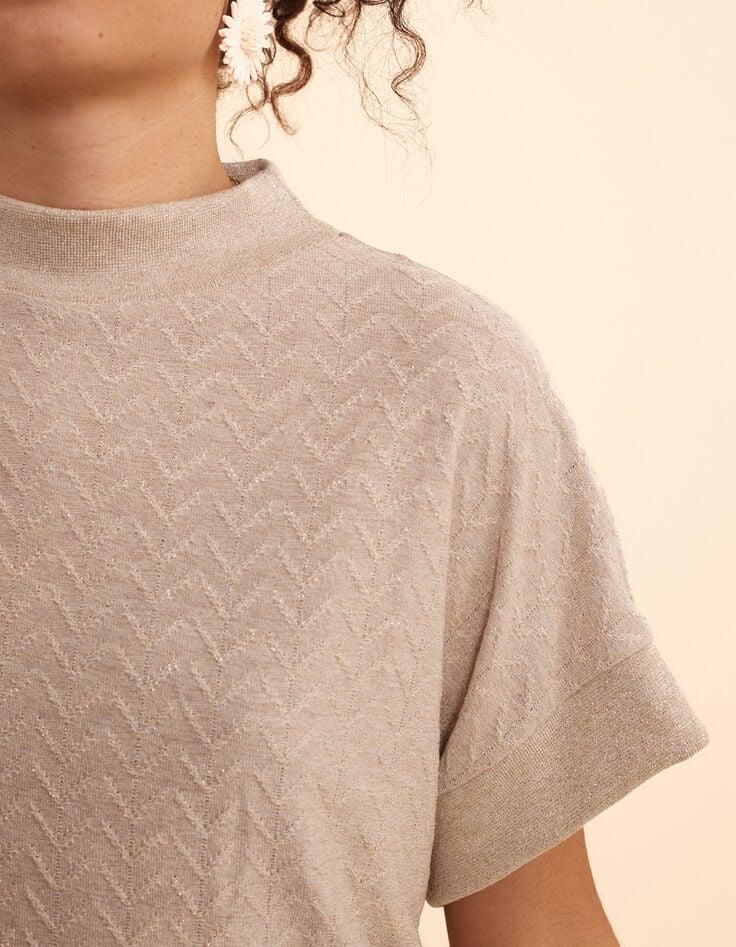 Ikks Top Beige Doré Maille Motif Chevrons I.Code