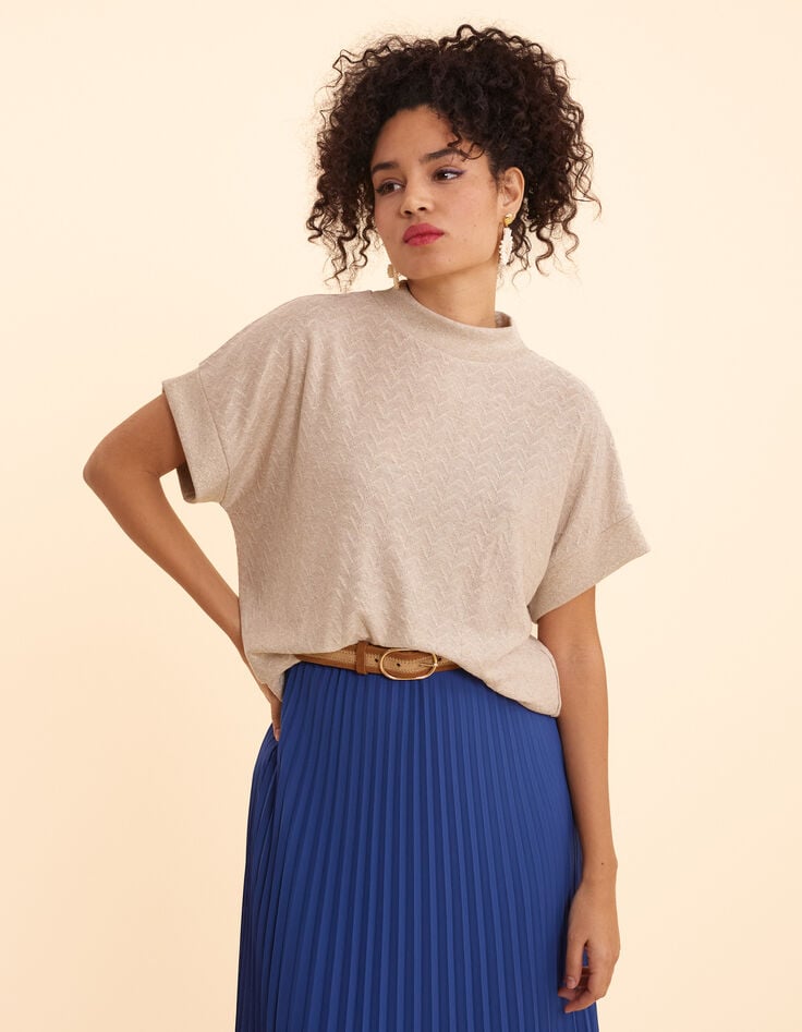 ikks Top beige doré maille motif chevrons I.Code