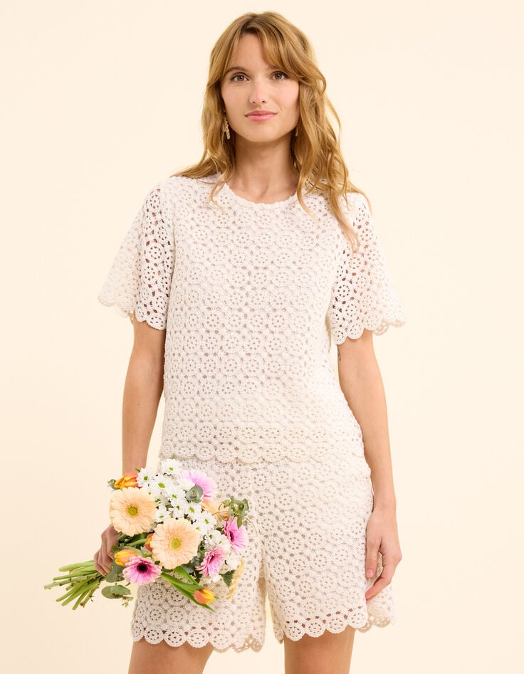 ikks Top blanc dentelle façon crochet I.Code