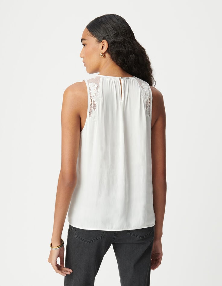 Ikks Top Blanc Effet Froissé Avec Dentelle Femme