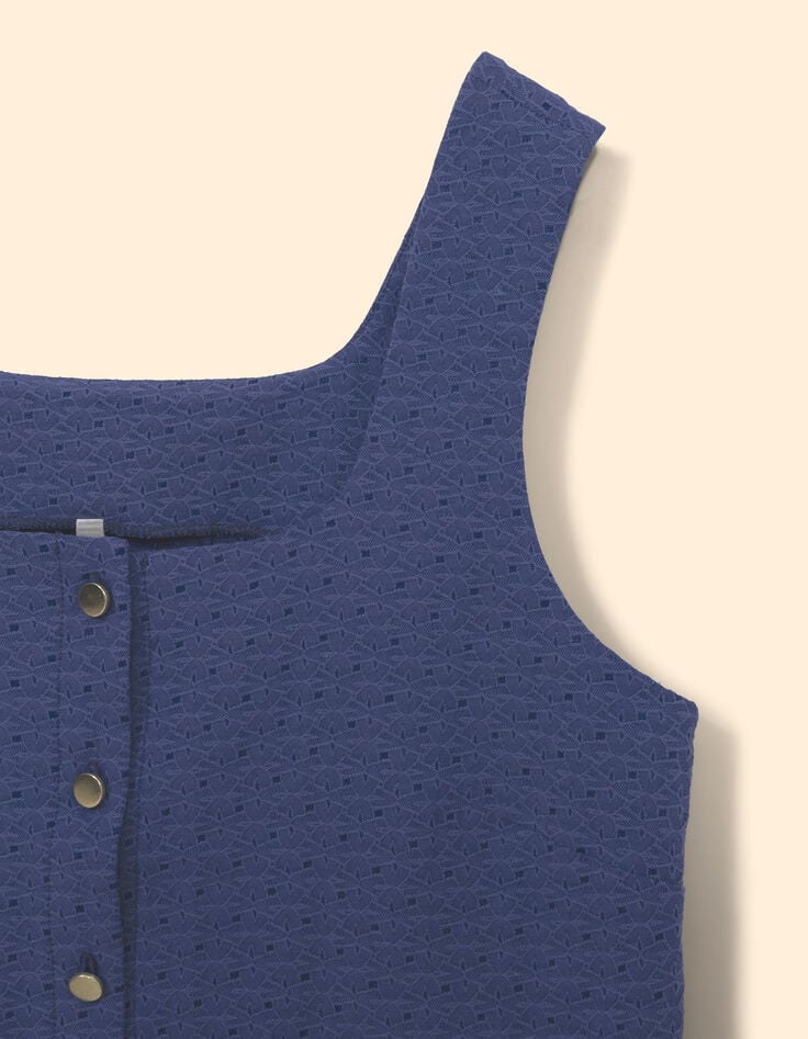 Ikks Top Bleu Jacquard Fantaisie Boutonné I.Code